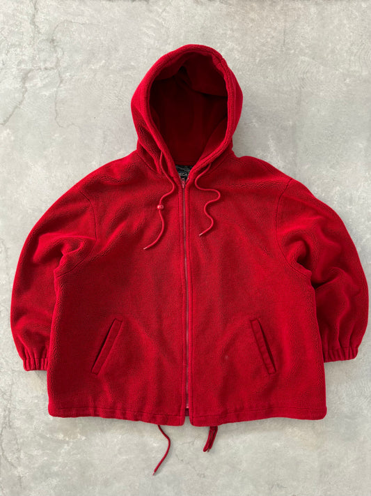 Vintage Red Fleece Hooded Jacket - XXL