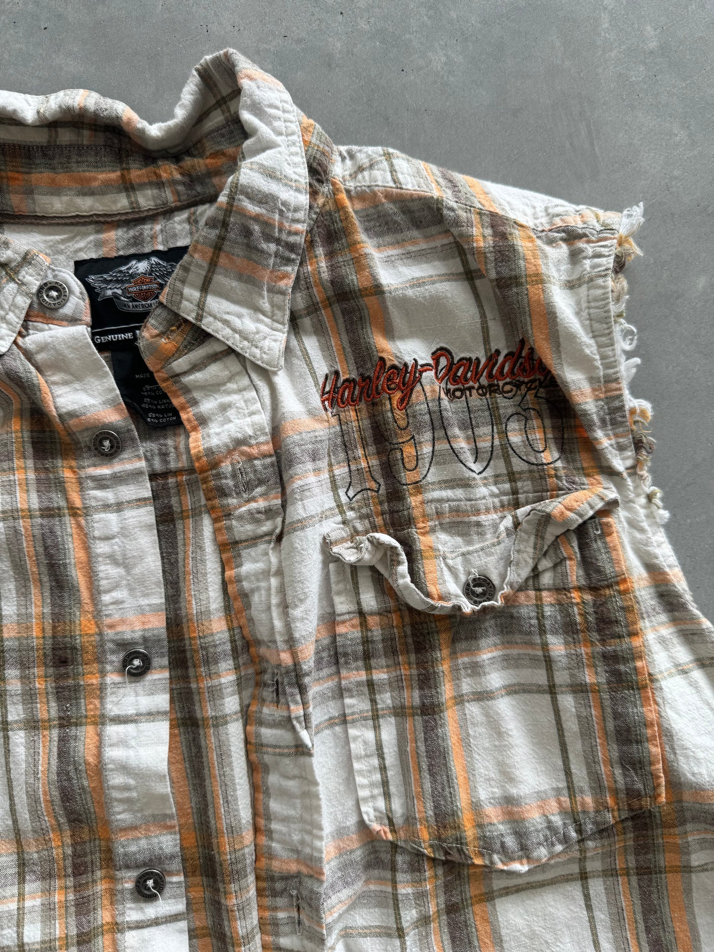 Harley Davidson Sleeveless Plaid Shirt - XL